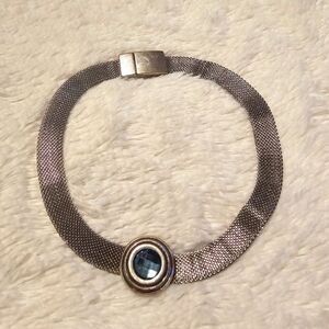 Silver Mesh Bracelet with Blue Stone And Magnetic Clasp. 13.5" Length